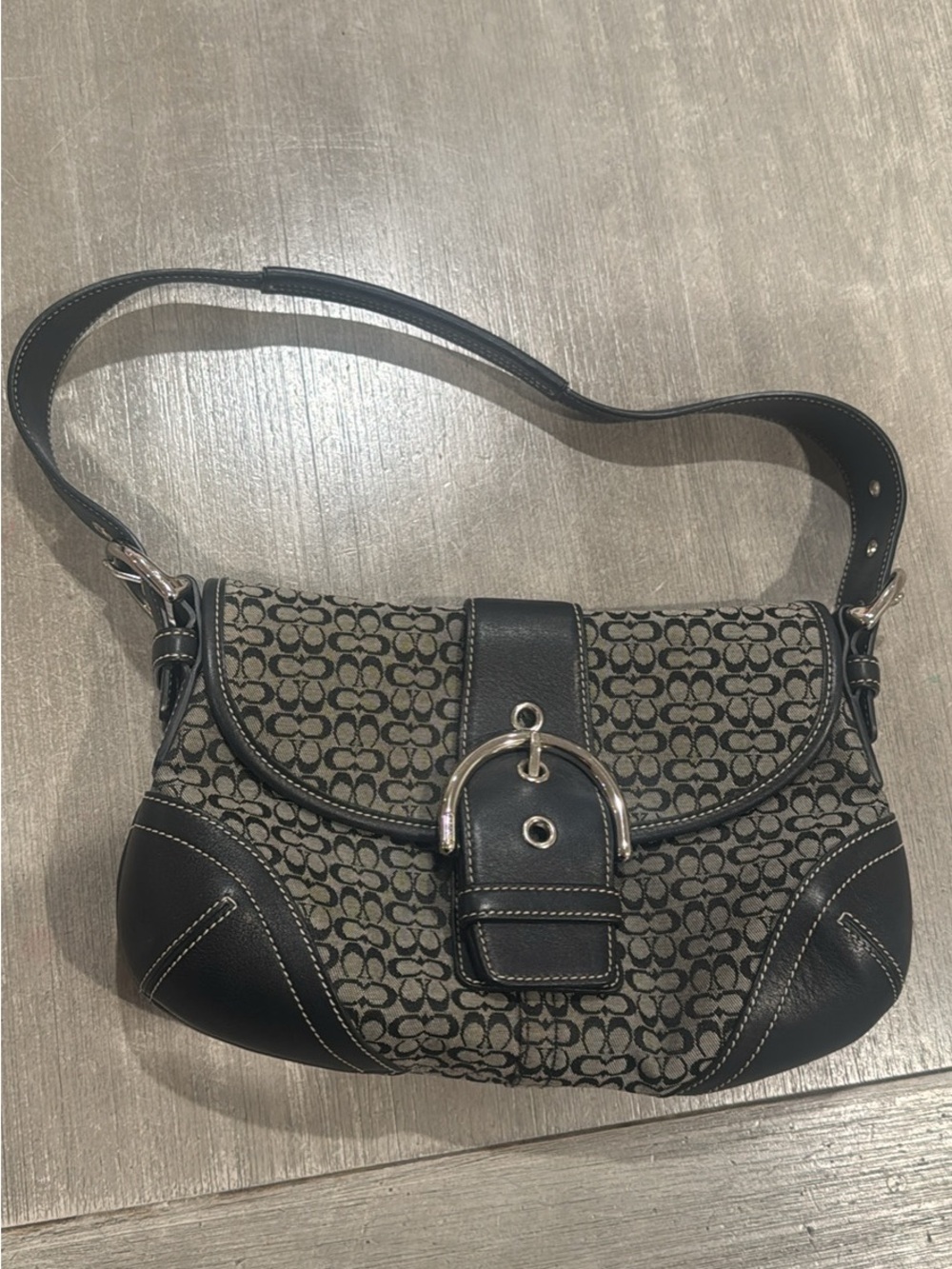 Designer-Inspired Black & Gray Monogram Shoulder Bag
